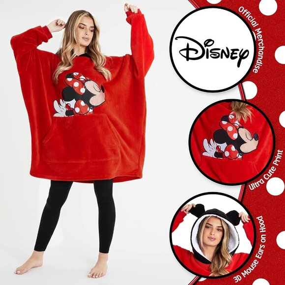 Women's Red Hoodies, Oversized Blanket Hoodie, Minnie and Mickey Gifts - Picture 3 of 7